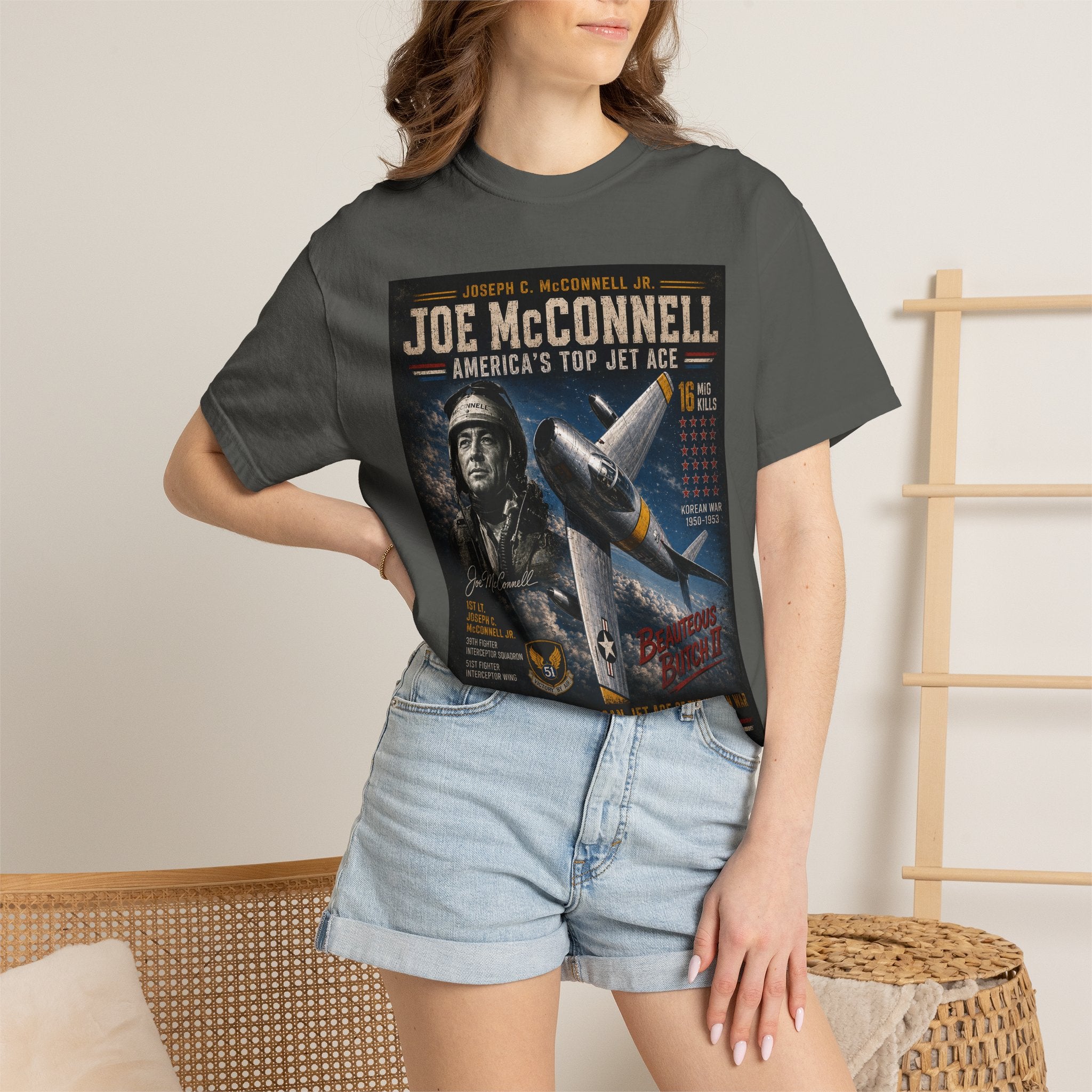 Joe McConnell Jet Ace Pilot Poster T-Shirt | Vintage Aviation Tee
