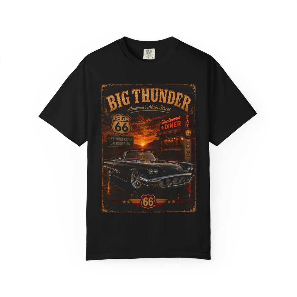 Big Thunder Route 66 Vintage Car T-shirt | Retro Diner Sunset Tee