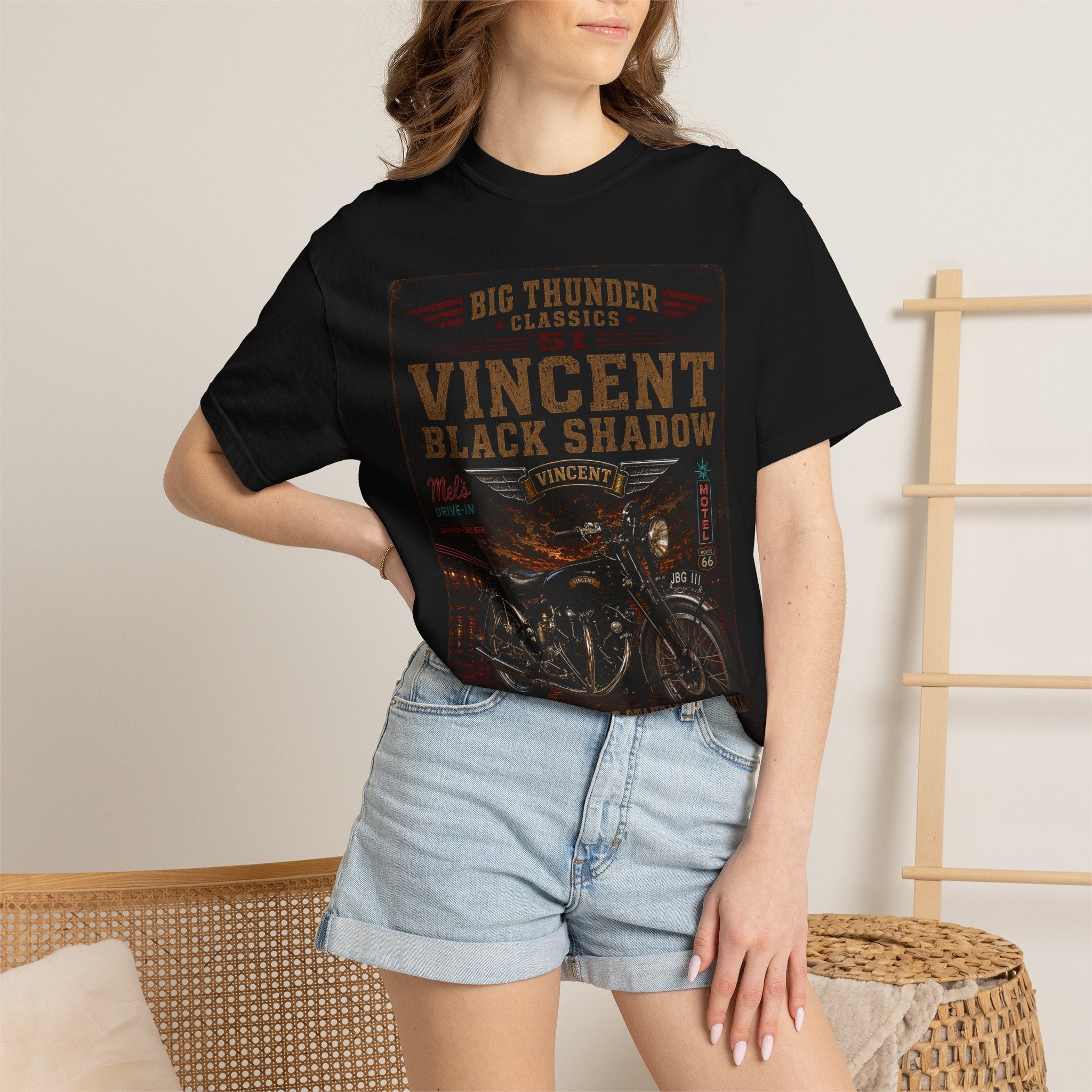 Vincent Black Shadow Motorcycle Tee | Vintage Biker Poster Graphic