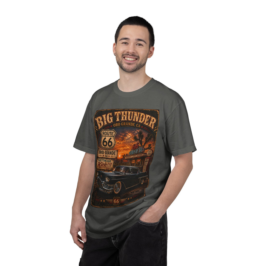 Big Thunder Route 66 Retro Car Poster T-Shirt | Vintage Road Trip Tee