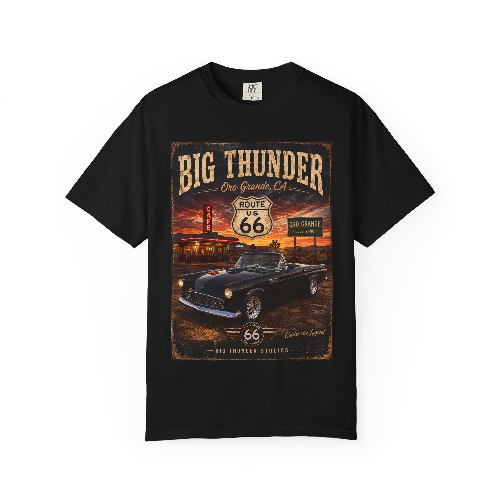 Big Thunder Route 66 Classic Car T-Shirt | Vintage Road Trip Tee