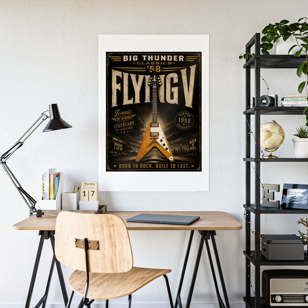 Flying V Guitar Poster Gloss Poster | Vintage Rock Music Wall Art