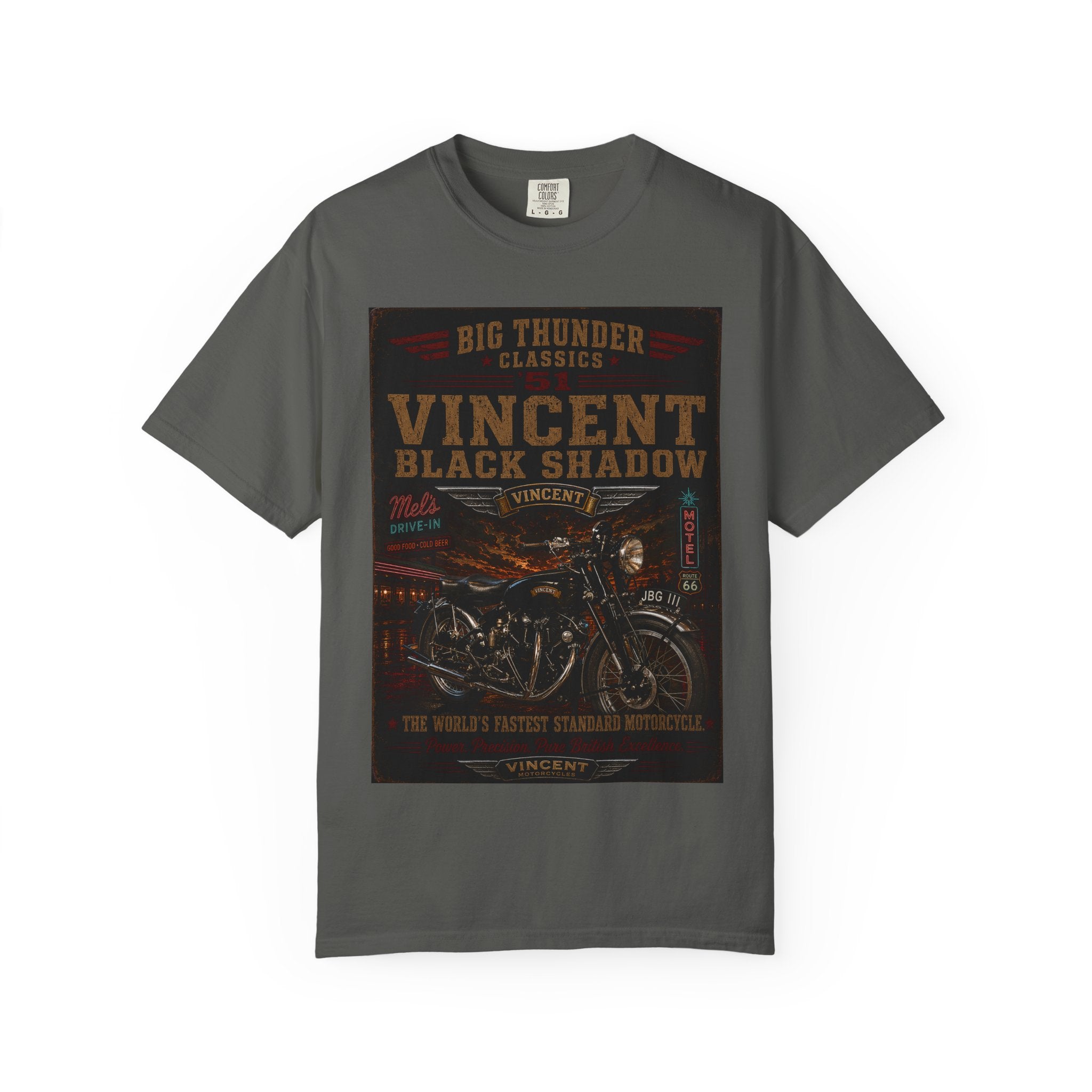 Vincent Black Shadow Motorcycle Tee | Vintage Biker Poster Graphic