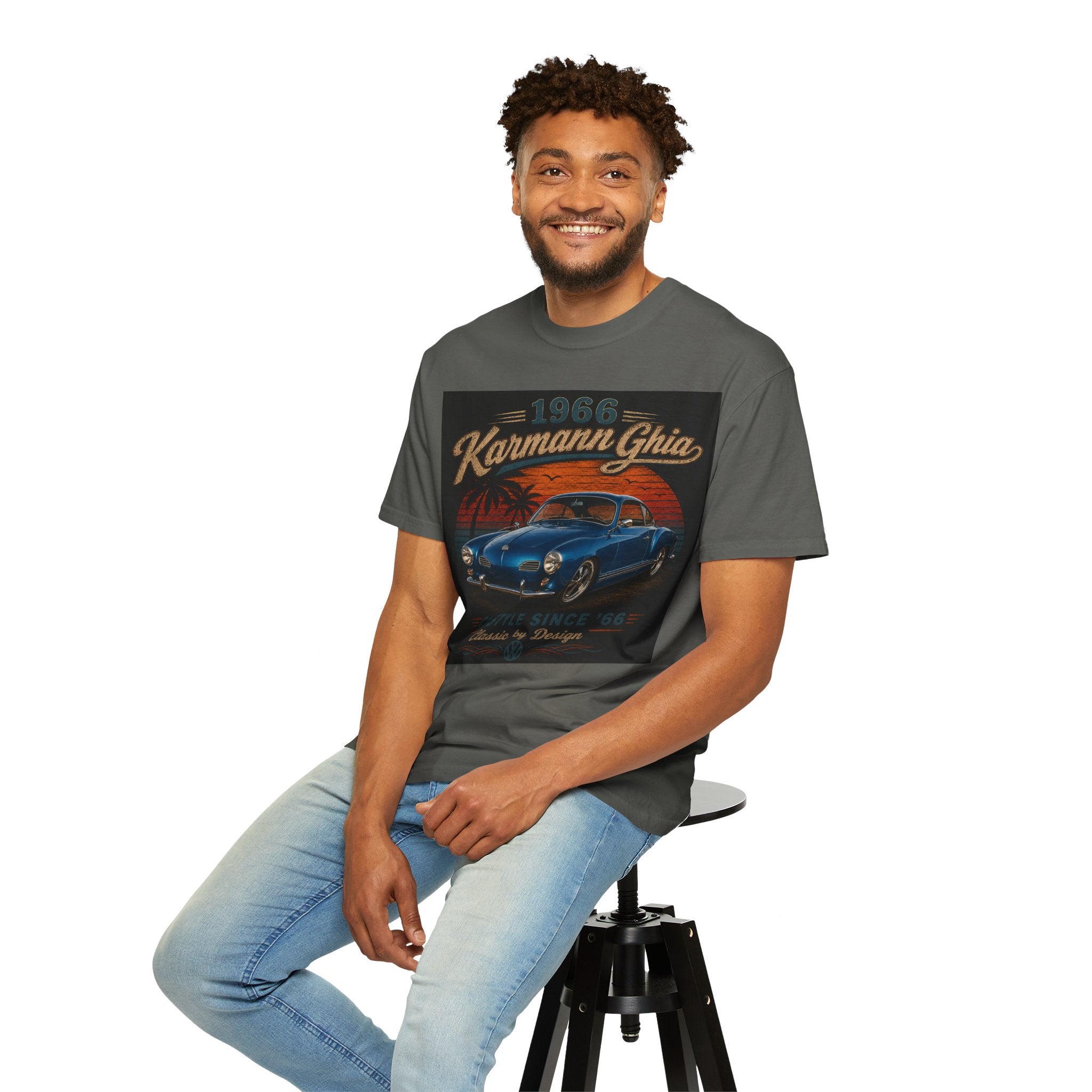 1966 Karmann Ghia Classic Car T-Shirt | Vintage VW Beach Sunset