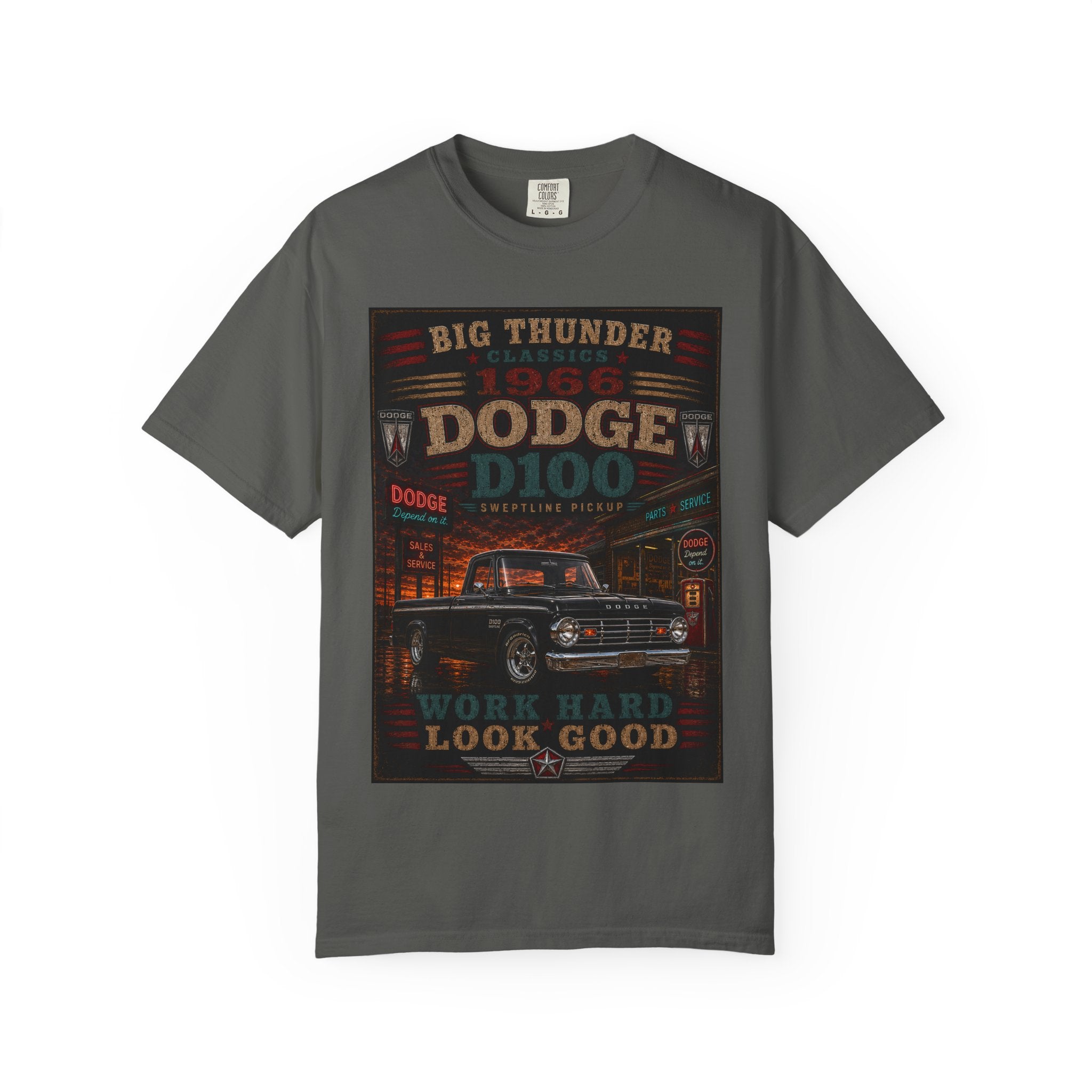 1966 Dodge D100 Truck Vintage Poster T-Shirt | Work Hard Look Good