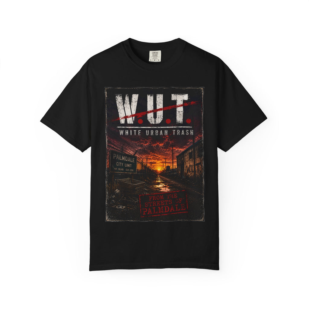 WUT "White Urban Trash" Graphic T-Shirt — Distressed Cityscape Tee