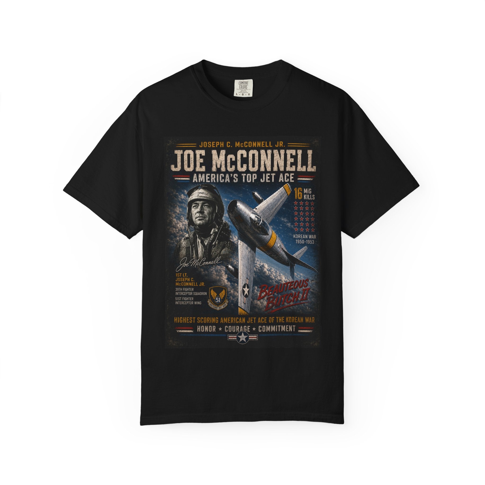 Joe McConnell Jet Ace Pilot Poster T-Shirt | Vintage Aviation Tee