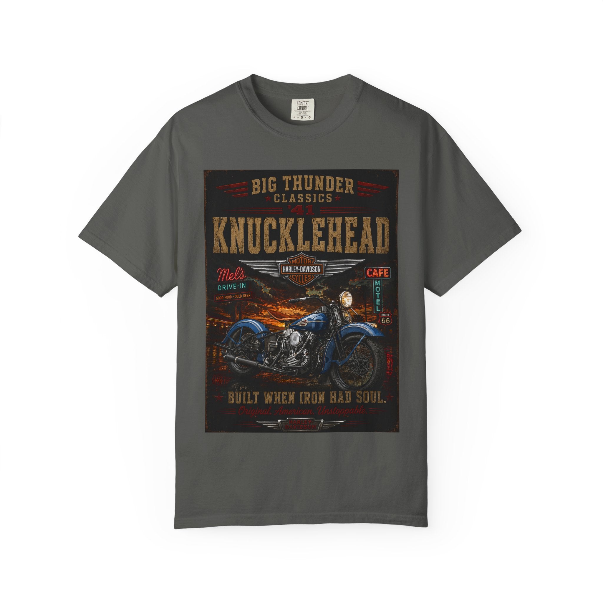 Knucklehead Motorcycle Poster T-shirt | Vintage Big Thunder Classics