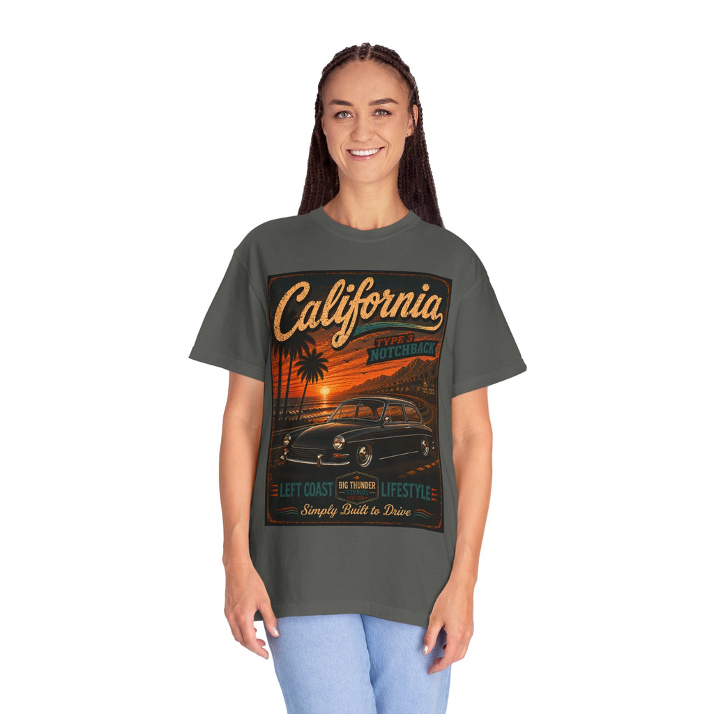California Classic Car Sunset T-shirt | Vintage West Coast Palm Graphic