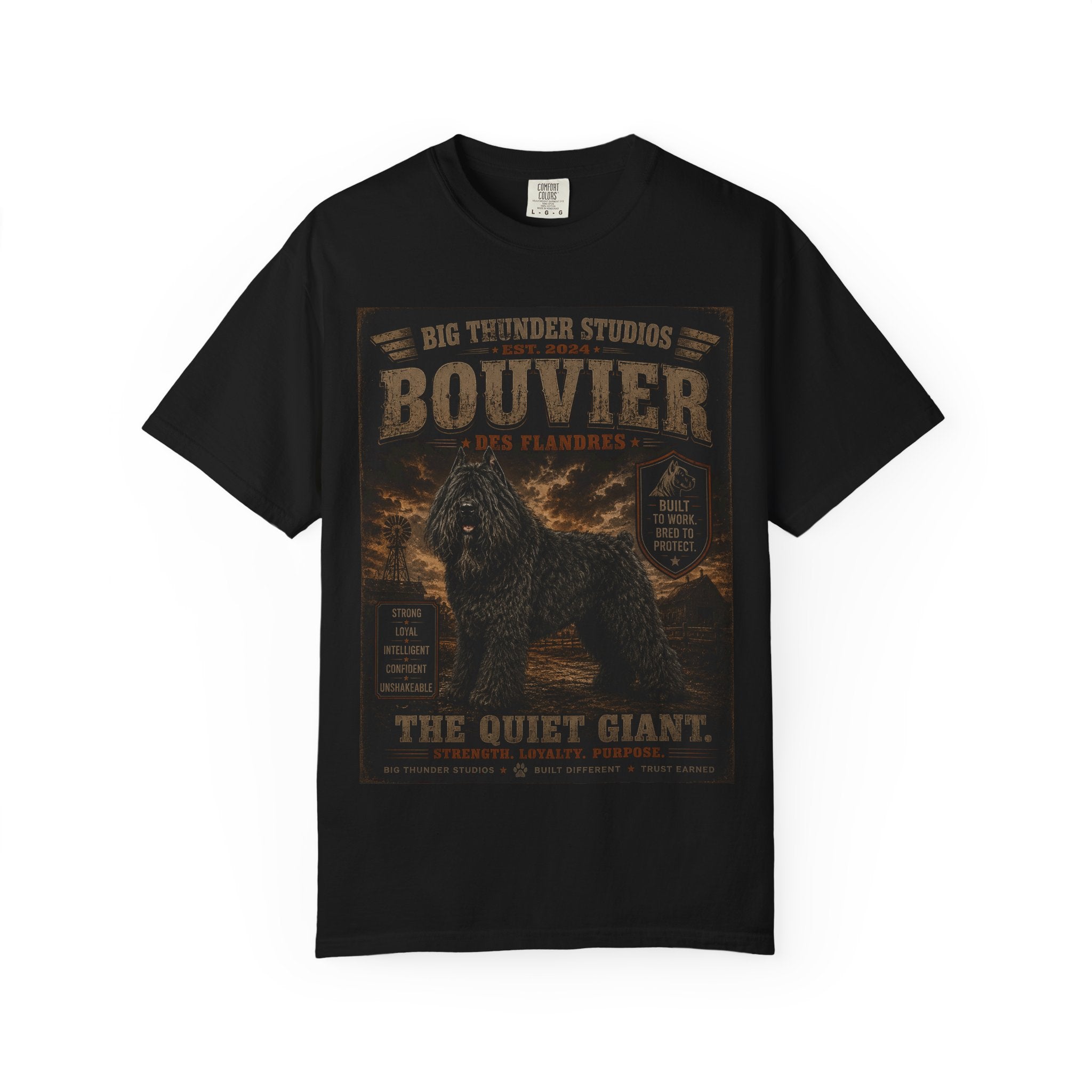 Bouvier des Flandres Poster T-shirt | Vintage Working Dog, The Quiet Giant