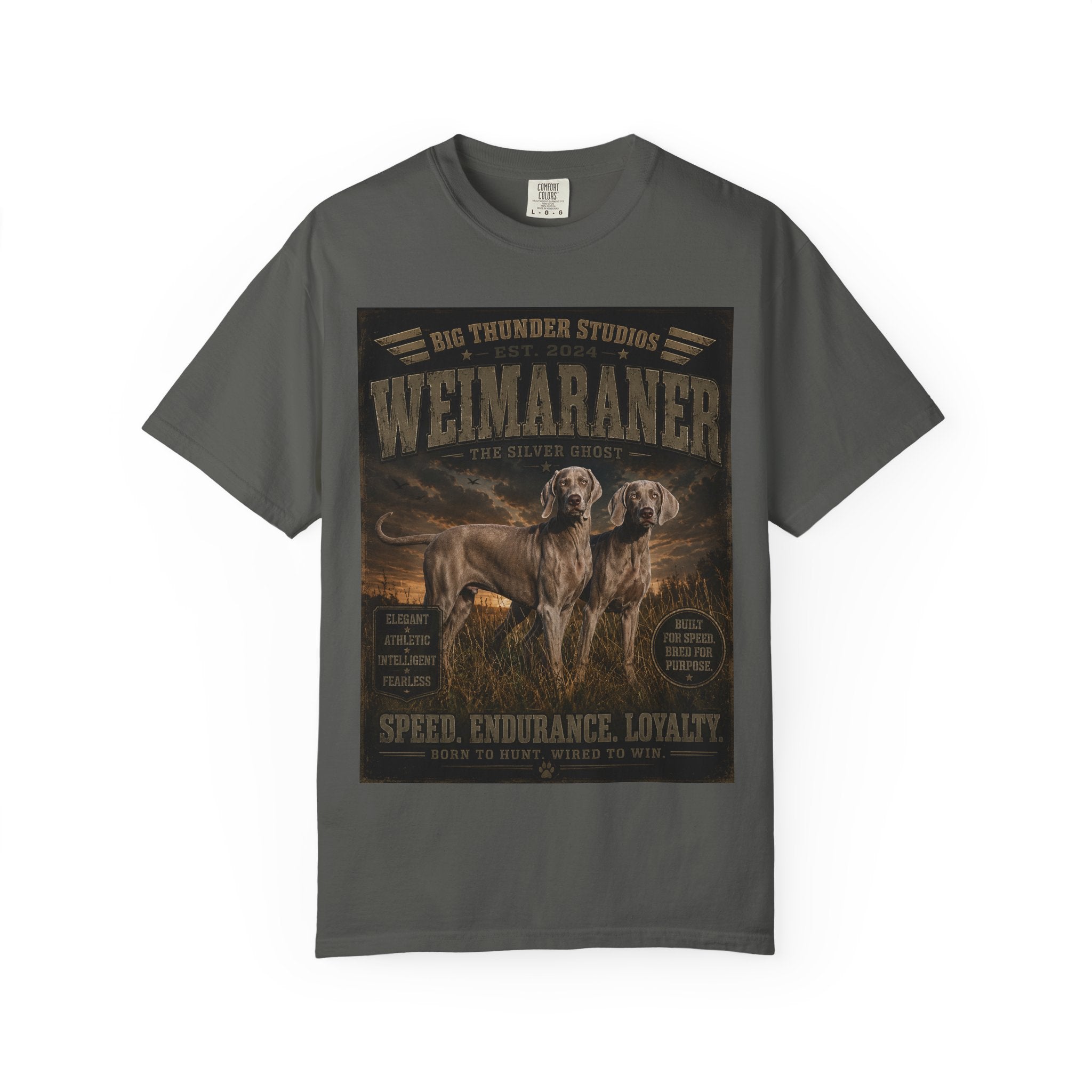 Weimaraner Hunting Portrait T-shirt | Speed Endurance Loyalty, Vintage Canine Design