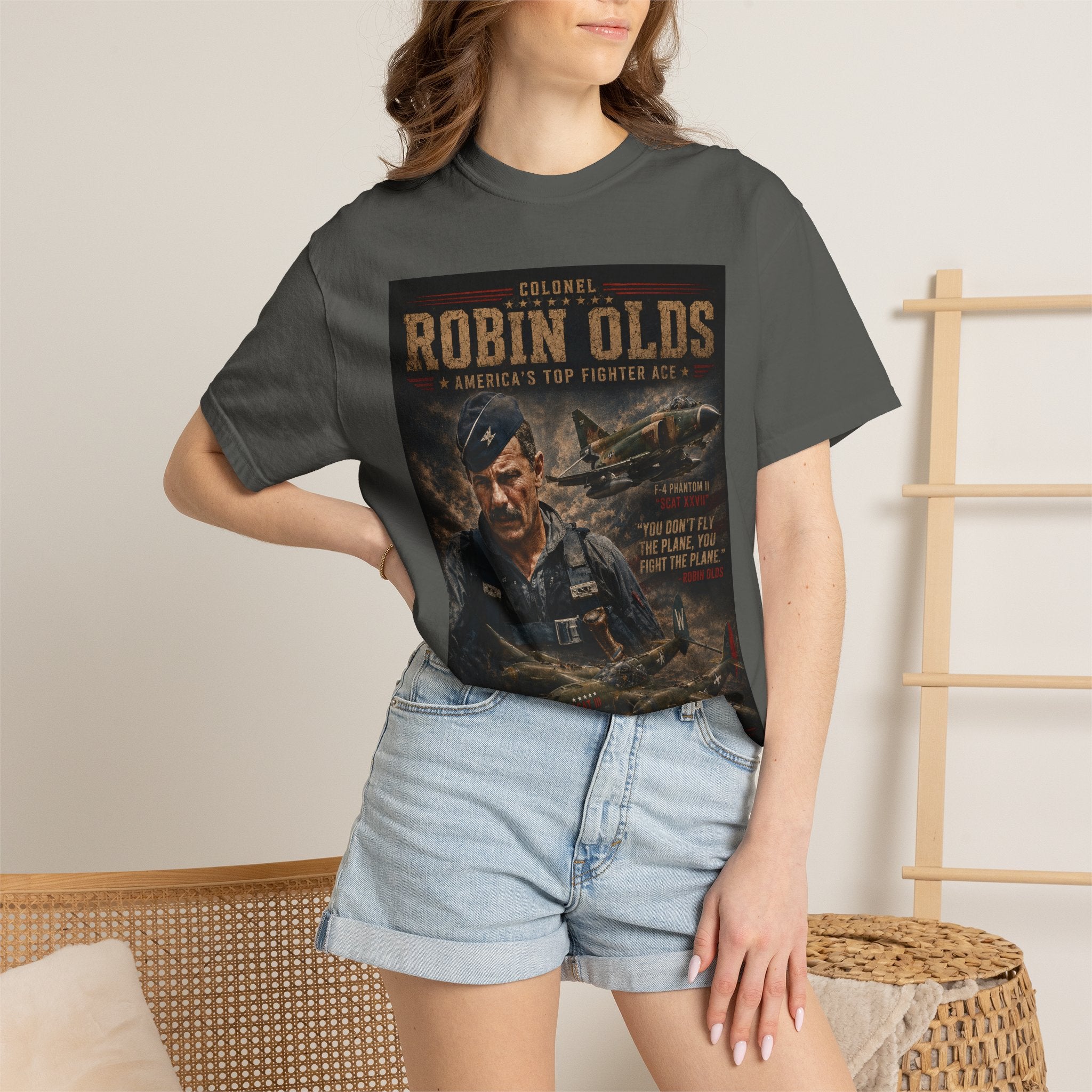 Colonel Robin Olds Aviation Portrait T-Shirt | Fighter Pilot Graphic Tee