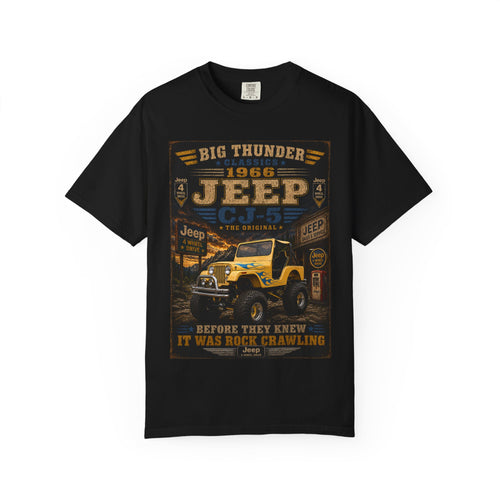 1966 Jeep CJ-5 Big Thunder Vintage Jeep T-Shirt | Off-Road Rock Crawling