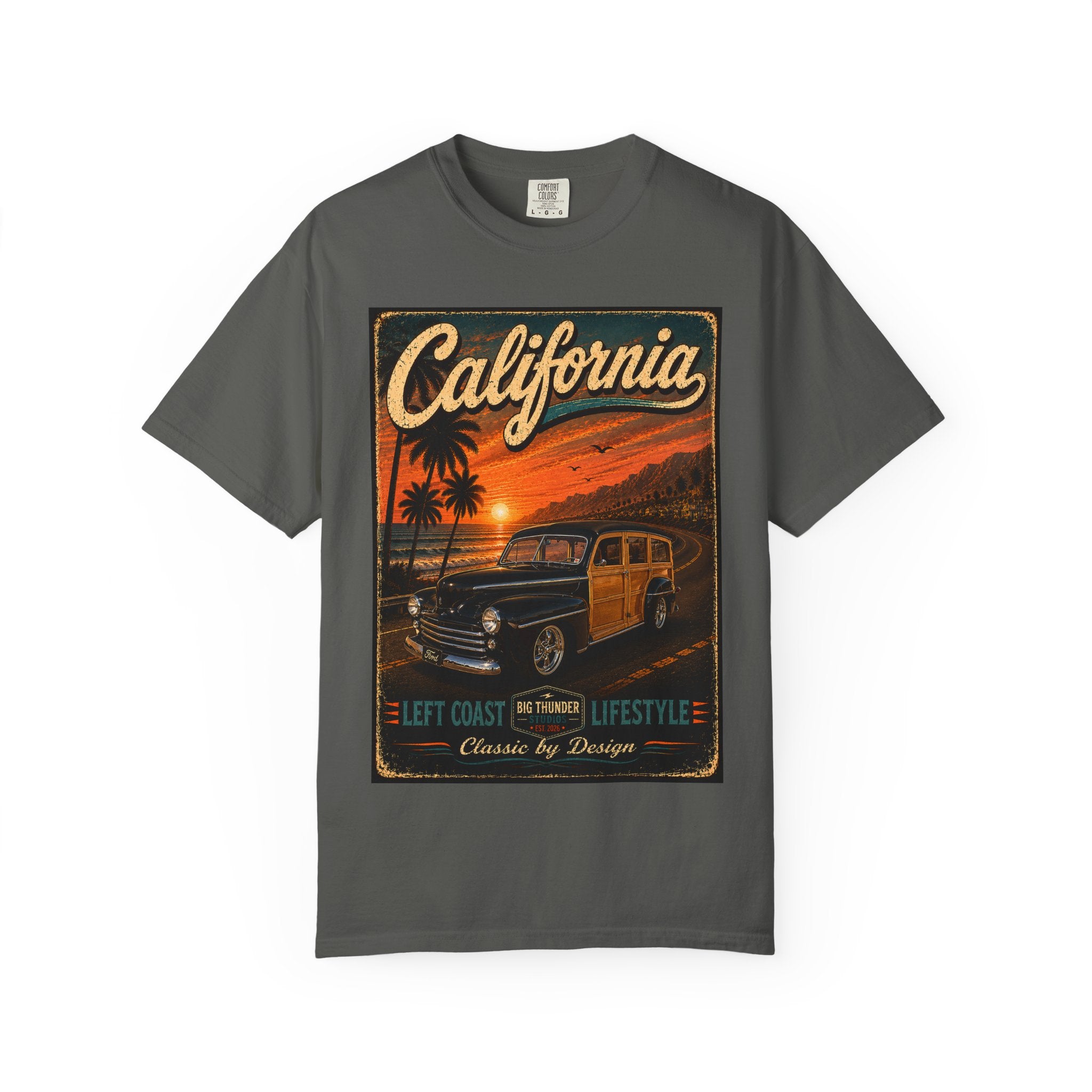California Woody Surf Poster T-Shirt | Retro Sunset Palm Beach Life