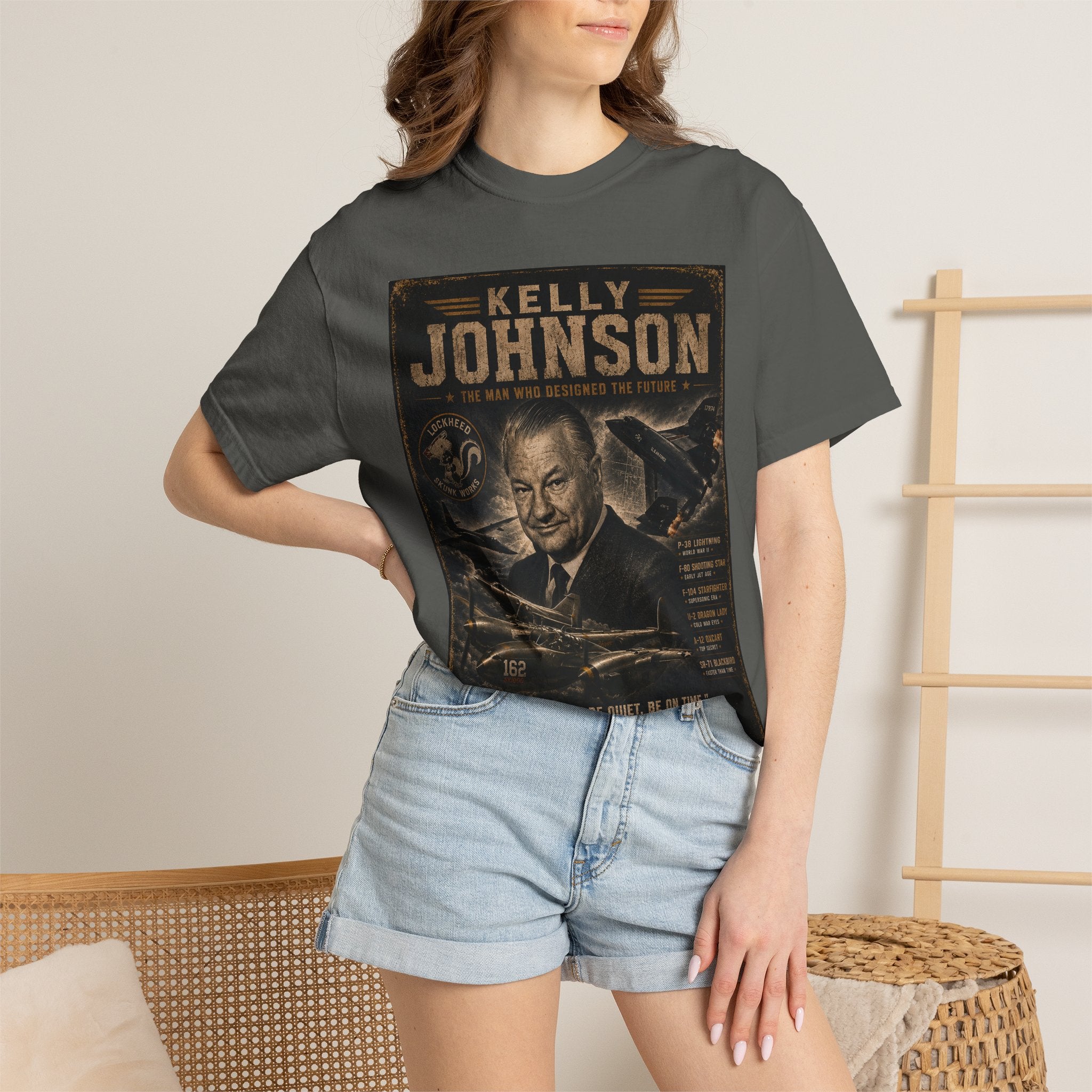 Kelly Johnson portrait T-Shirt | Skunk Works aviation poster design