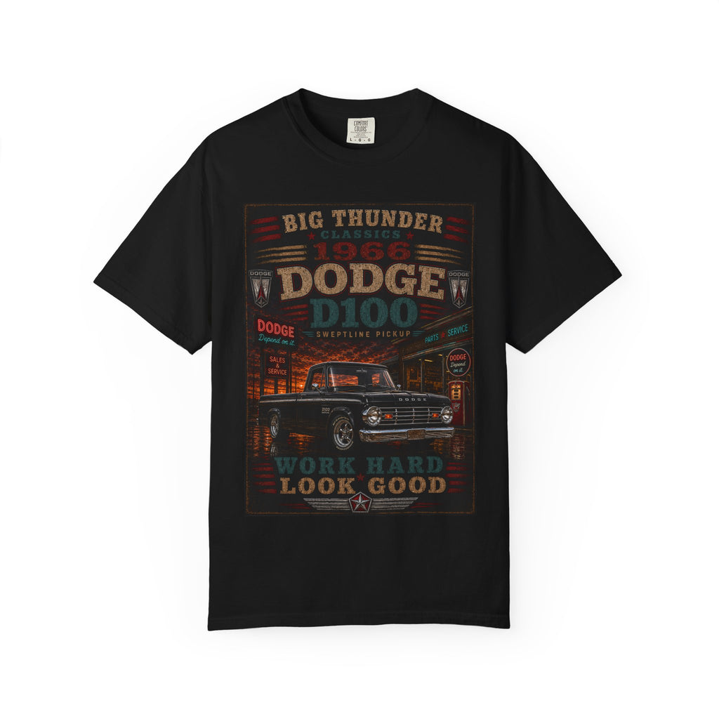 1966 Dodge D100 Truck Vintage Poster T-Shirt | Work Hard Look Good