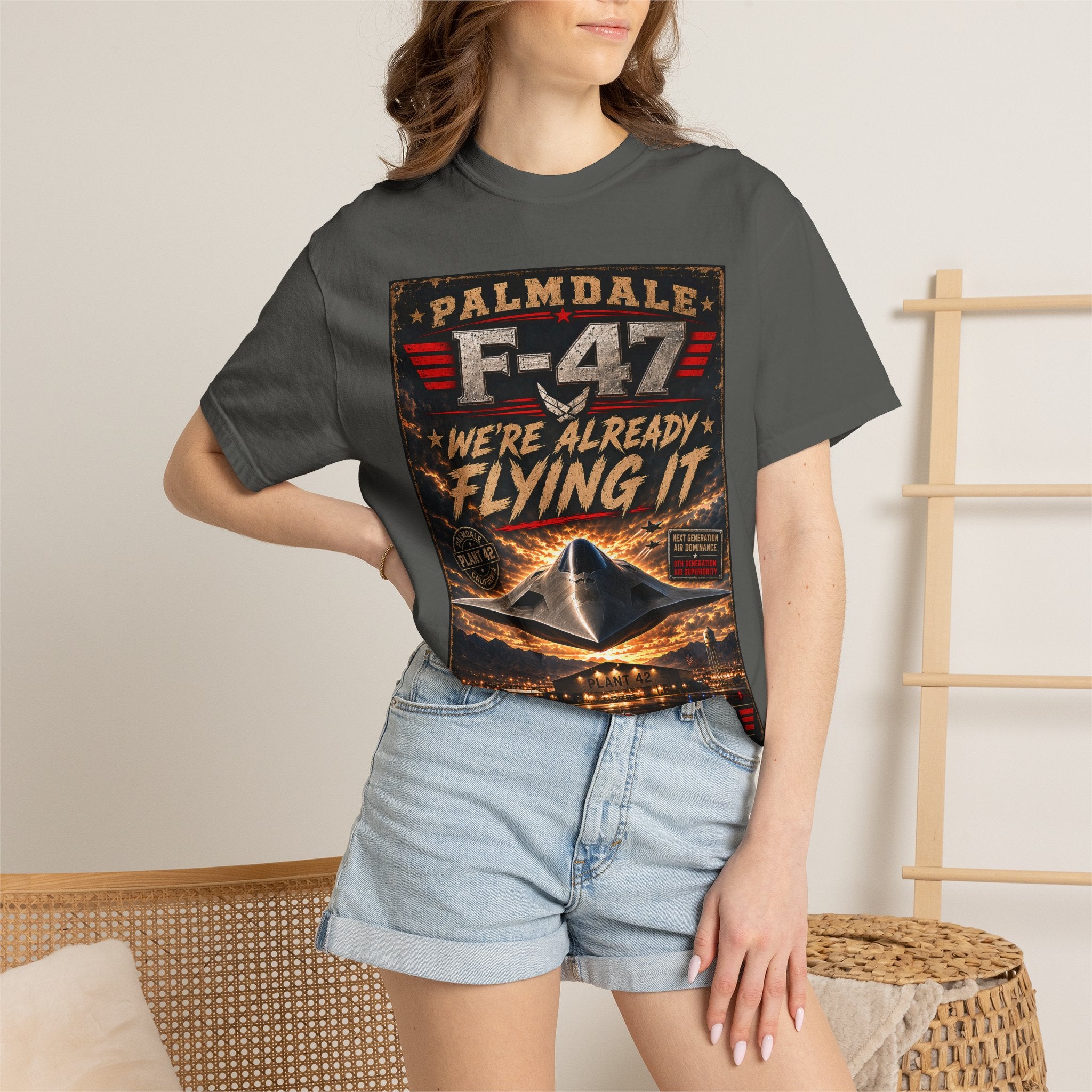 Palmdale F-47 Stealth Jet We're Already Flying It T-Shirt | Aviation Poster Style