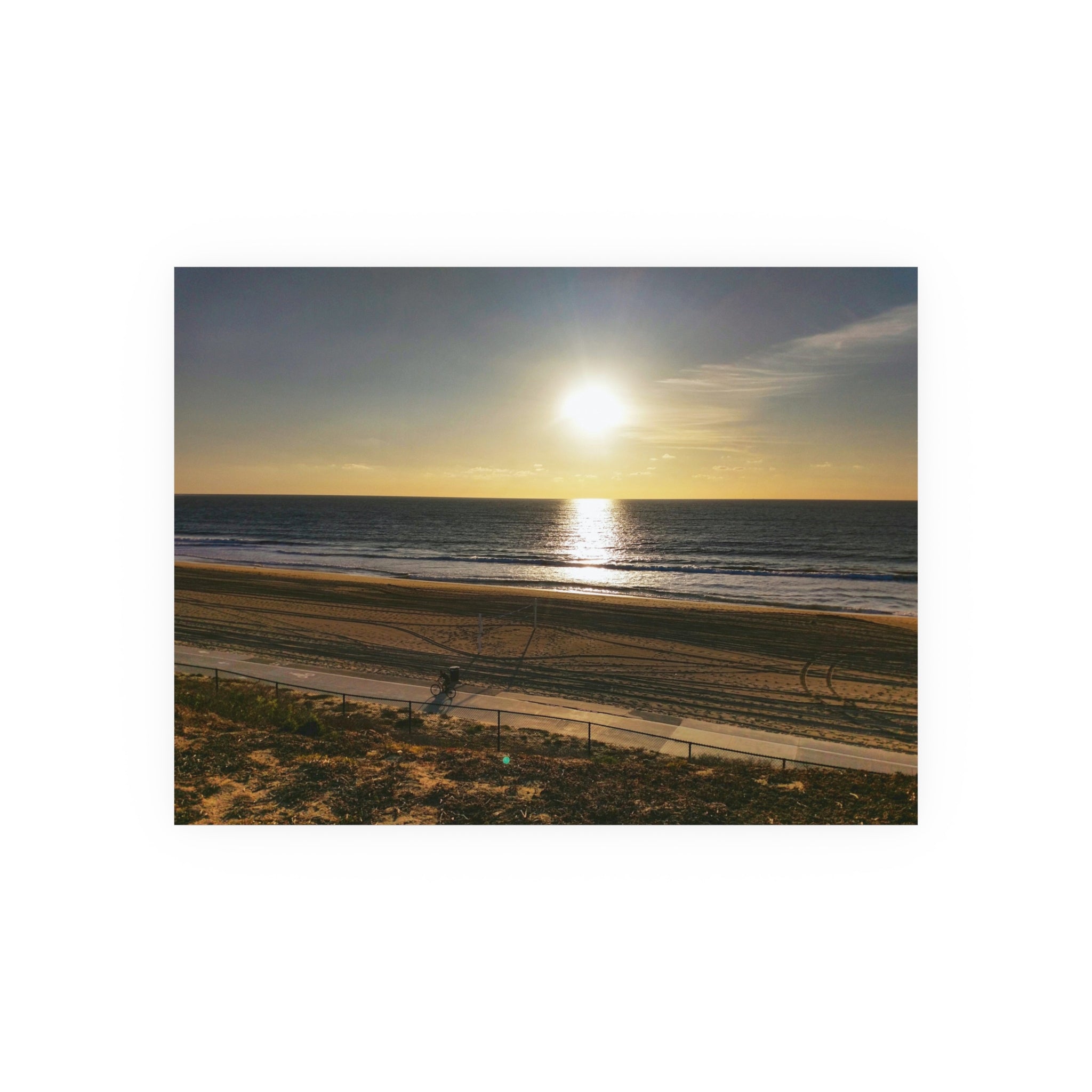 Redondo Beach Sunset - California Coastal Wall Art - Bike Rider Silhouette | Beach Sunset Photo Print