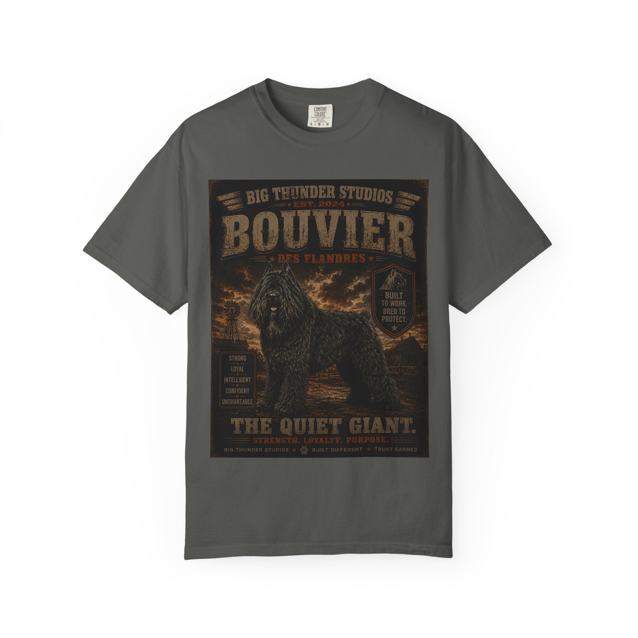 Bouvier des Flandres Poster T-shirt | Vintage Working Dog, The Quiet Giant
