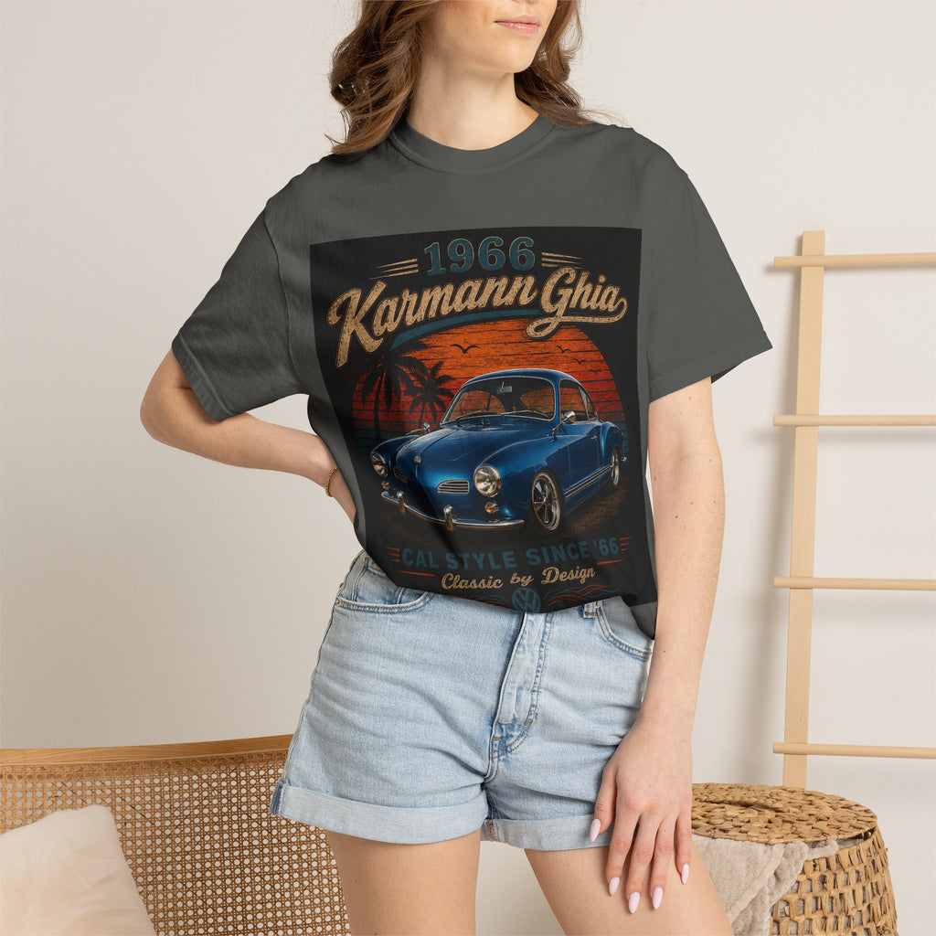 1966 Karmann Ghia Classic Car T-Shirt | Vintage VW Beach Sunset