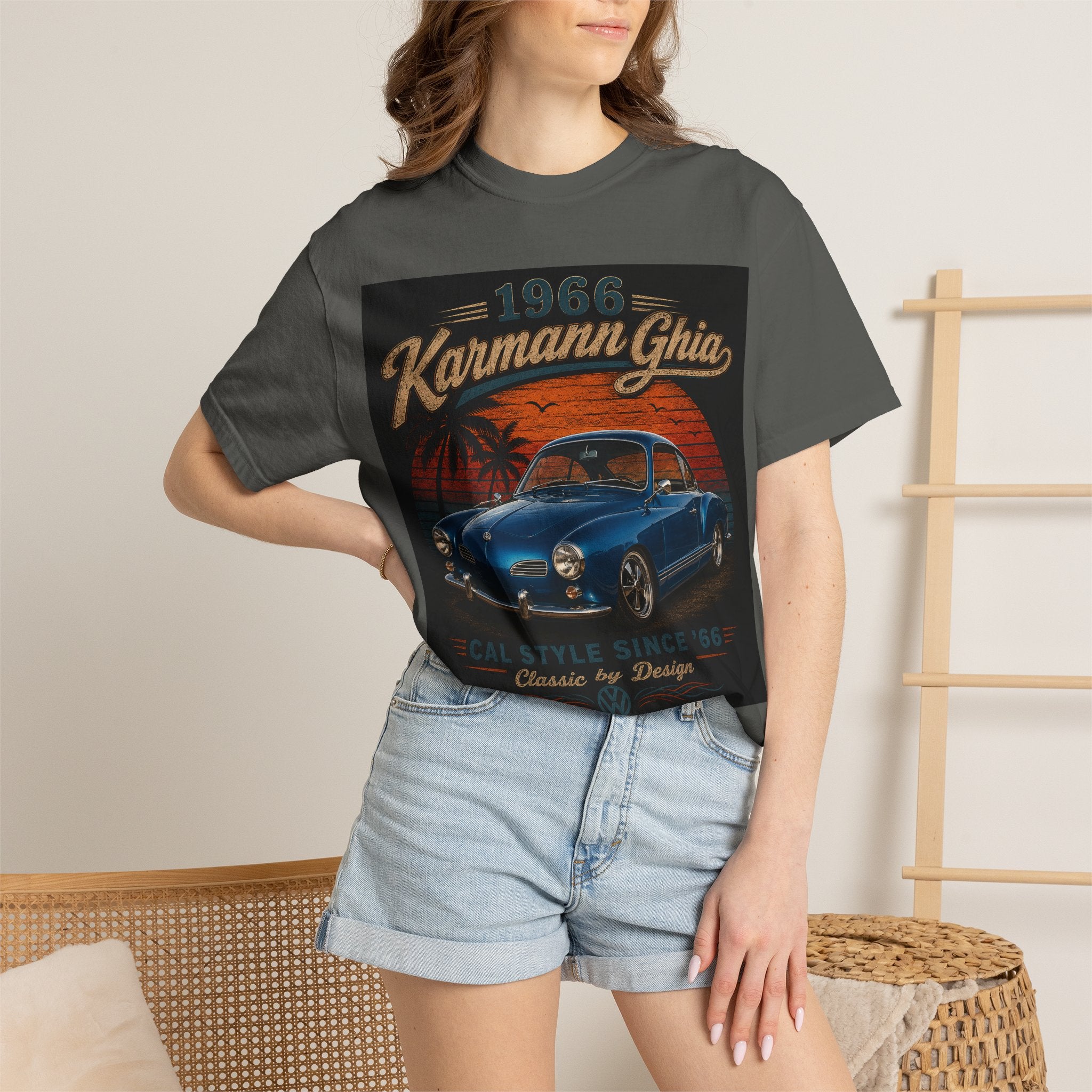1966 Karmann Ghia Classic Car T-Shirt | Vintage VW Beach Sunset