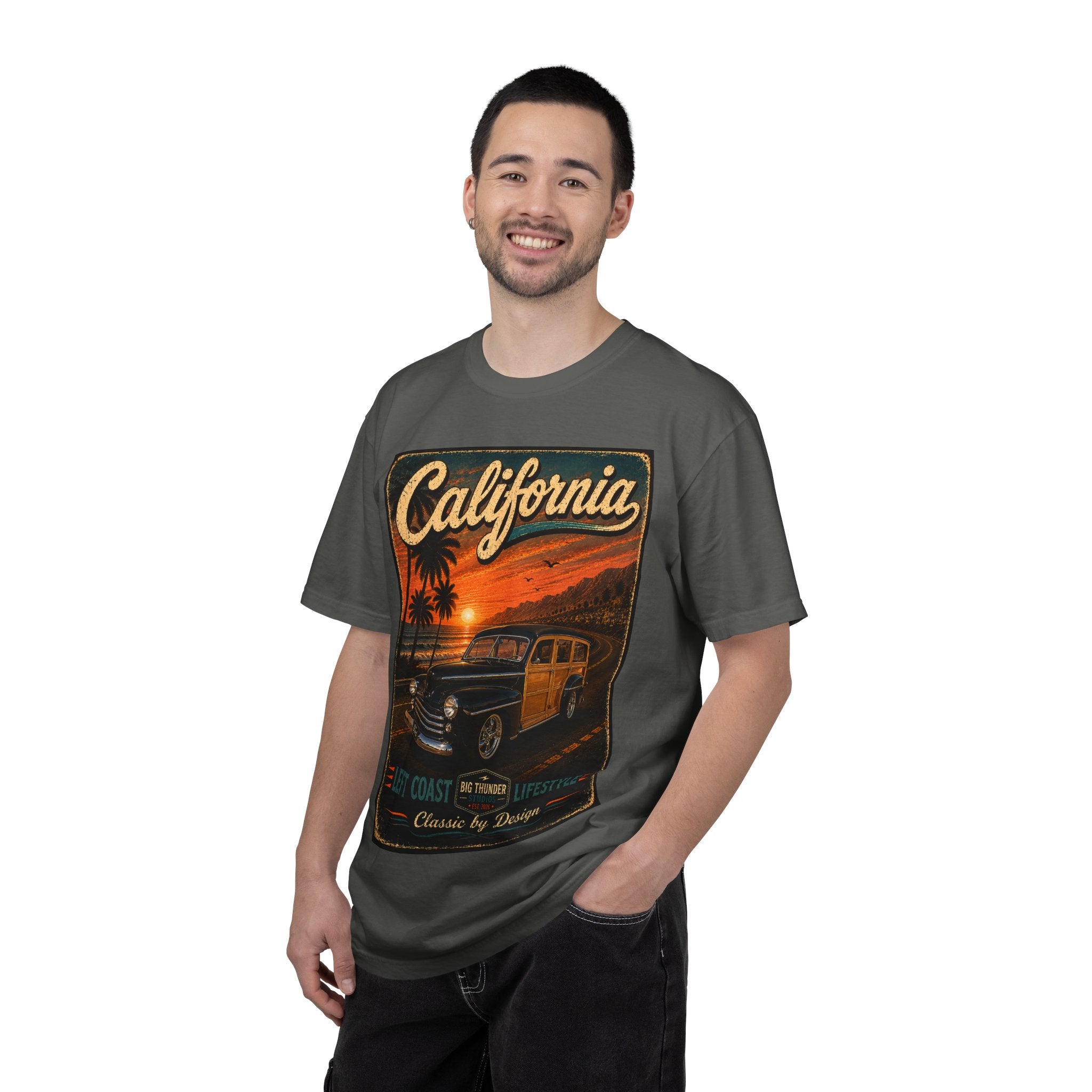 California Woody Surf Poster T-Shirt | Retro Sunset Palm Beach Life