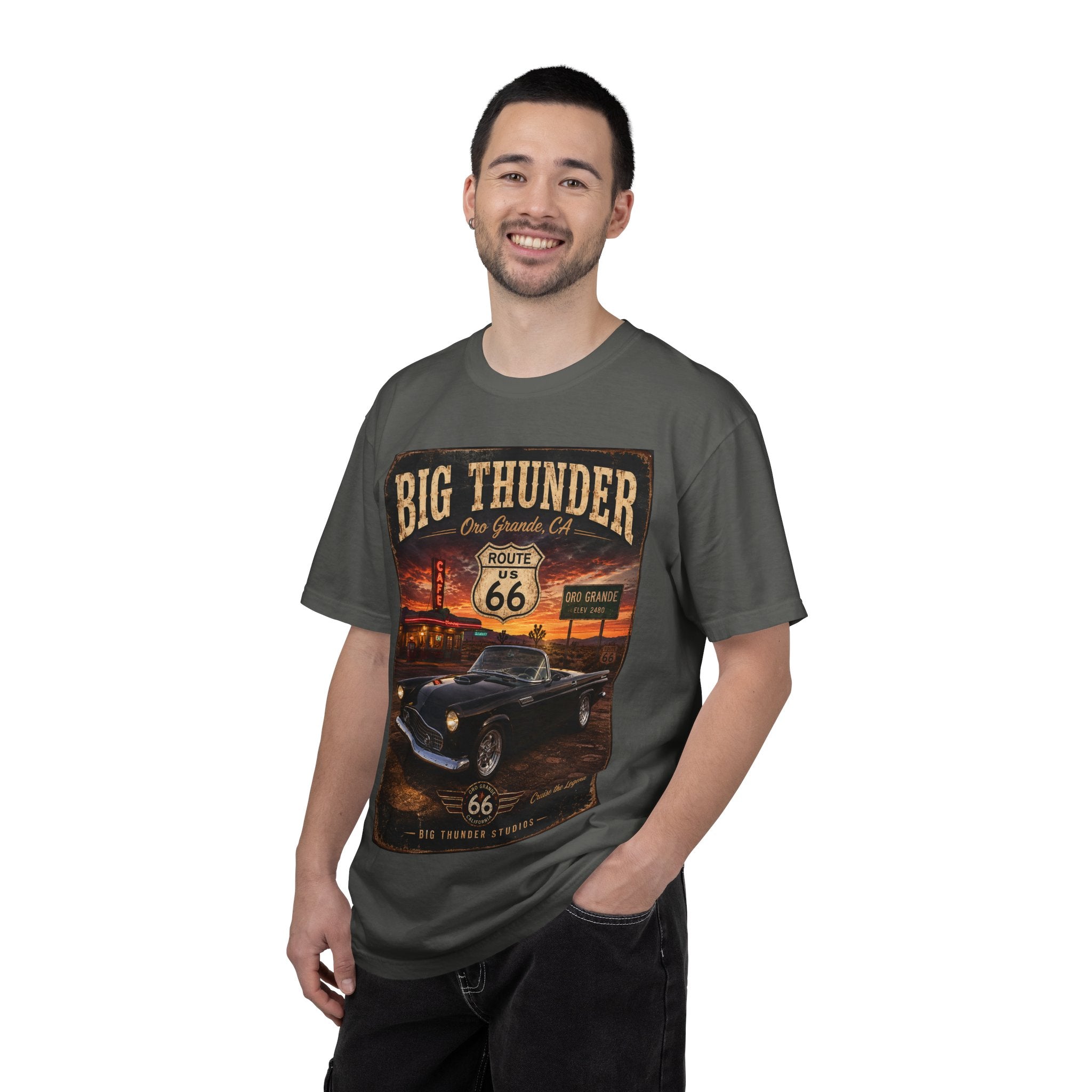 Big Thunder Route 66 Classic Car T-Shirt | Vintage Road Trip Tee