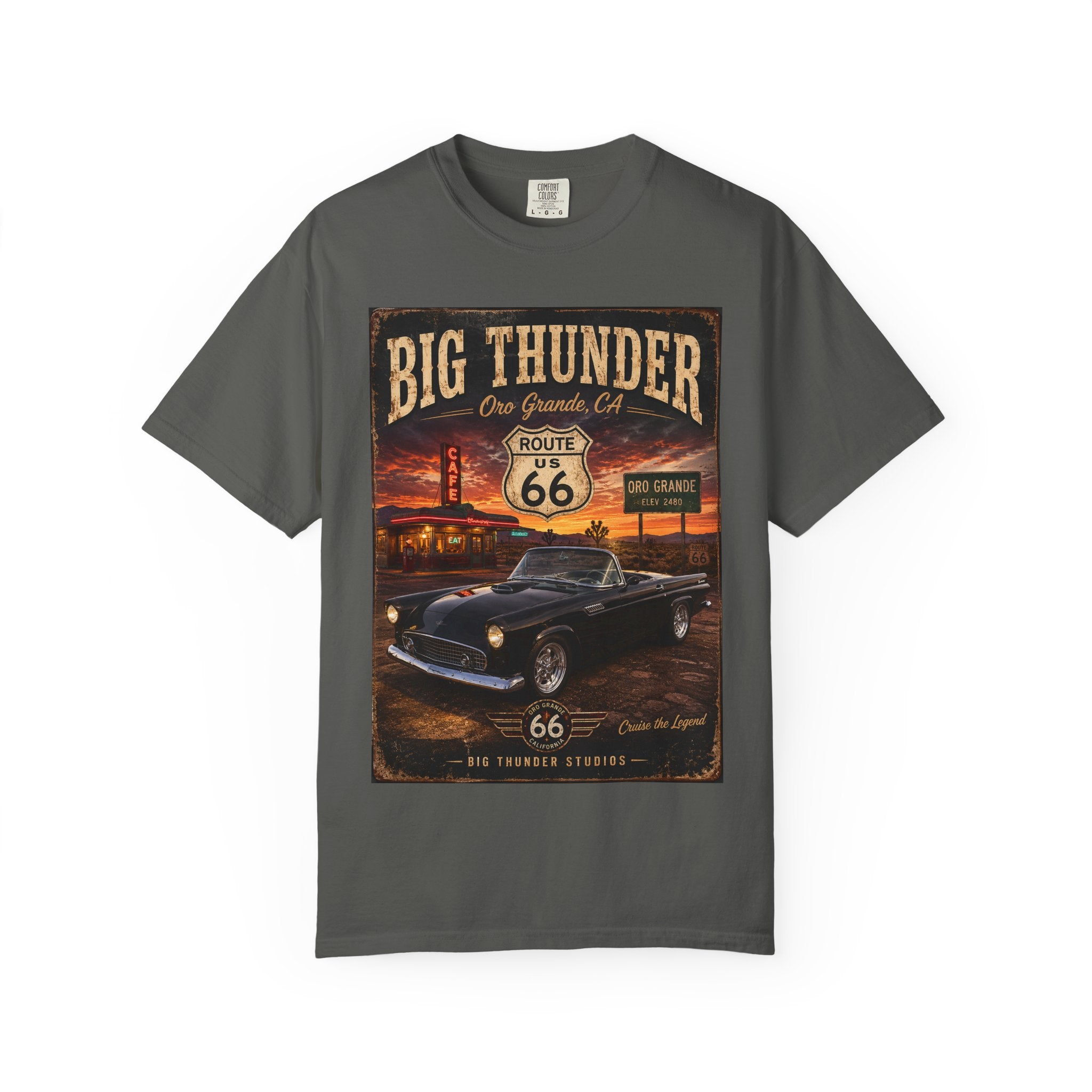 Big Thunder Route 66 Classic Car T-Shirt | Vintage Road Trip Tee