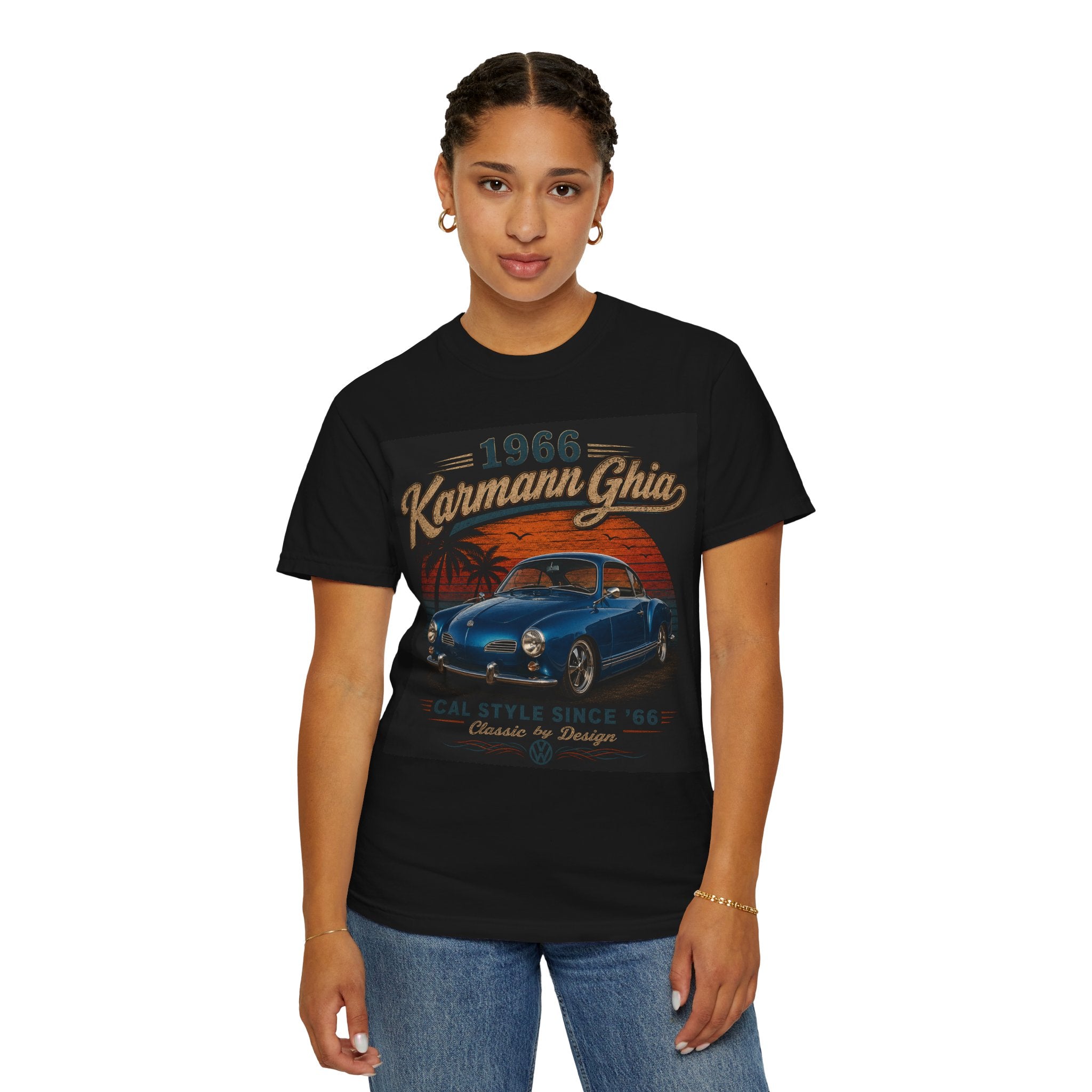 1966 Karmann Ghia Classic Car T-Shirt | Vintage VW Beach Sunset