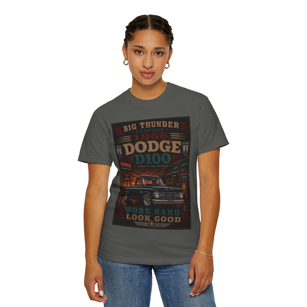 1966 Dodge D100 Truck Vintage Poster T-Shirt | Work Hard Look Good