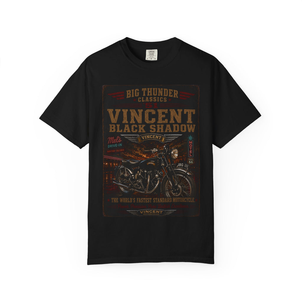 Vincent Black Shadow Motorcycle Tee | Vintage Biker Poster Graphic