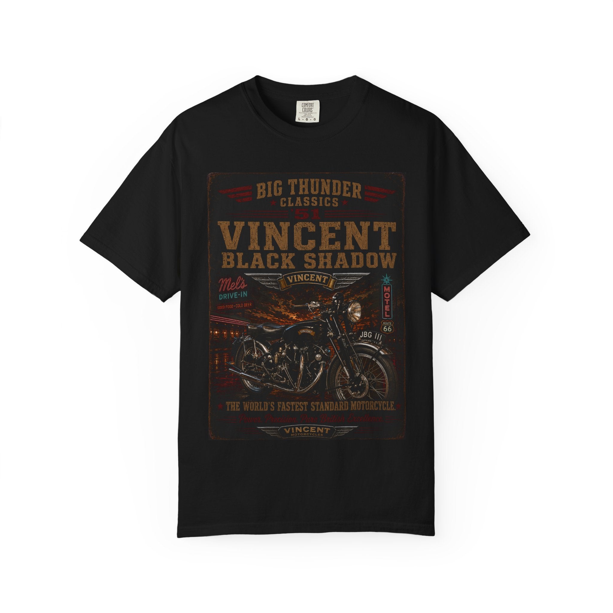 Vincent Black Shadow Motorcycle Tee | Vintage Biker Poster Graphic